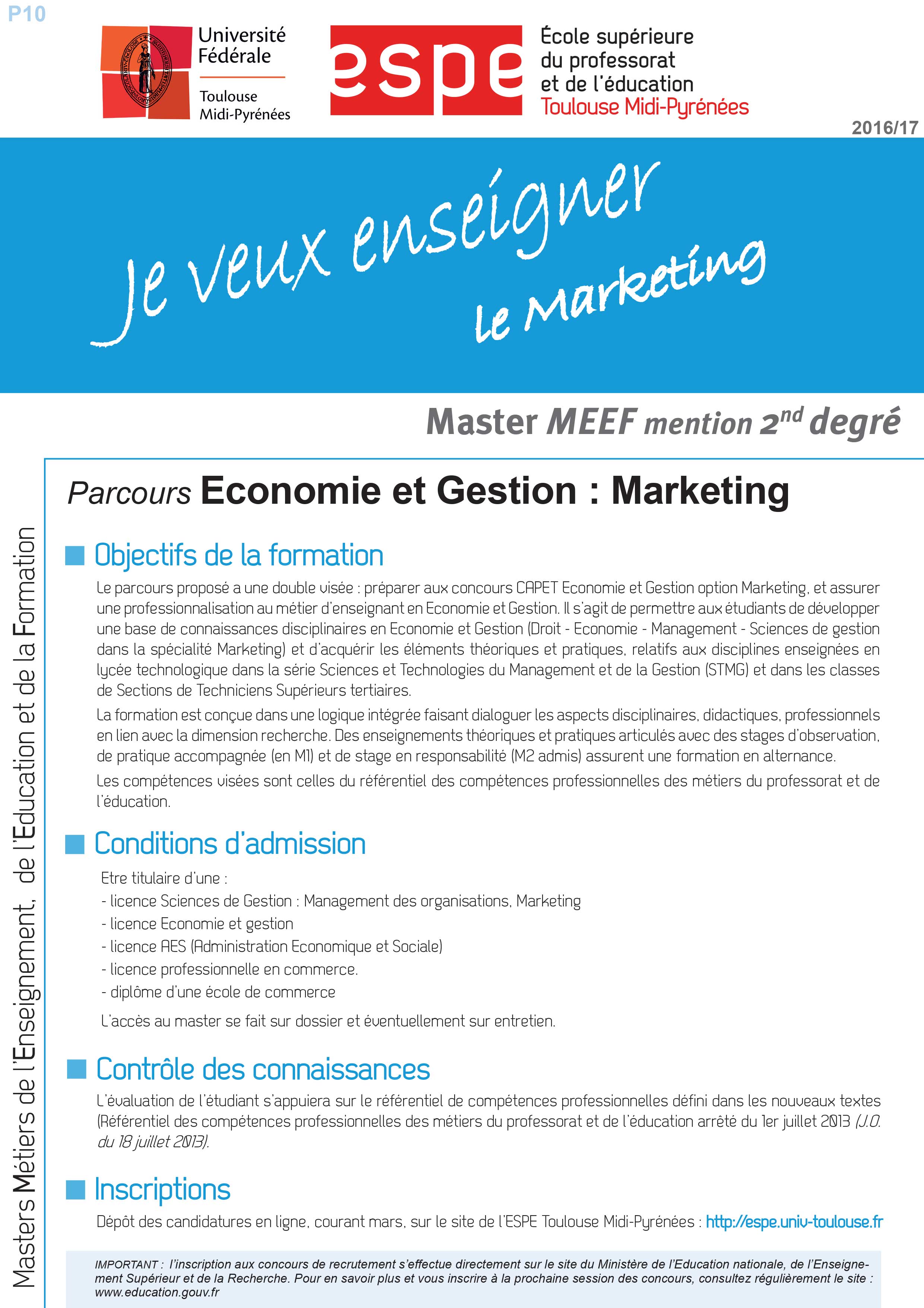 Master MEEF Economie et Gestion : Marketing Master MEEF Economie et Gestion : Marketing
